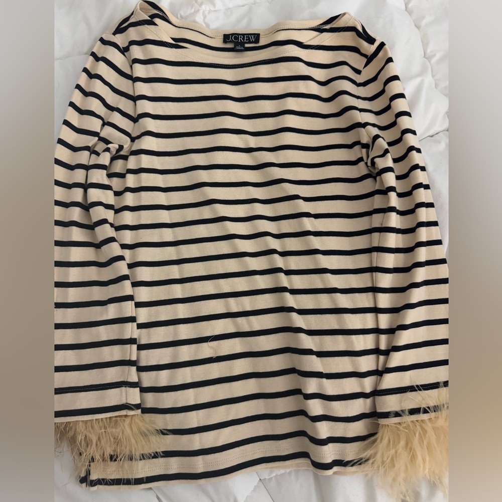 Striped Long Sleeve Top with Fur Trim